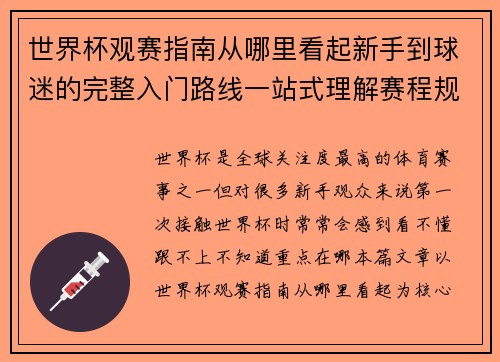 世界杯观赛指南从哪里看起新手到球迷的完整入门路线一站式理解赛程规则看点 世界杯观赛指南从哪里看起新手到球迷的完整入门路线一站式理解赛程规则看点